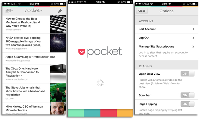 Pocket app reader