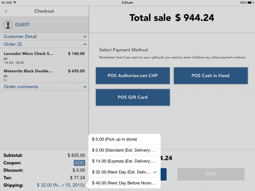 Ebizmarts POS Shipping Method Configuration